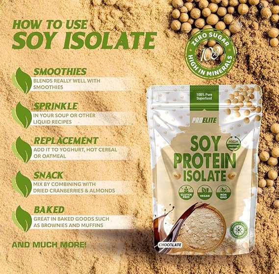 Soy Protein Isolate Powder 1kg Vegan 100% Plant Protein Gluten-Free, SOYA Protein Powder Shake for Superfood Super Greens Dairy Free Shakes by PROELITE (1KG, Chocolate)