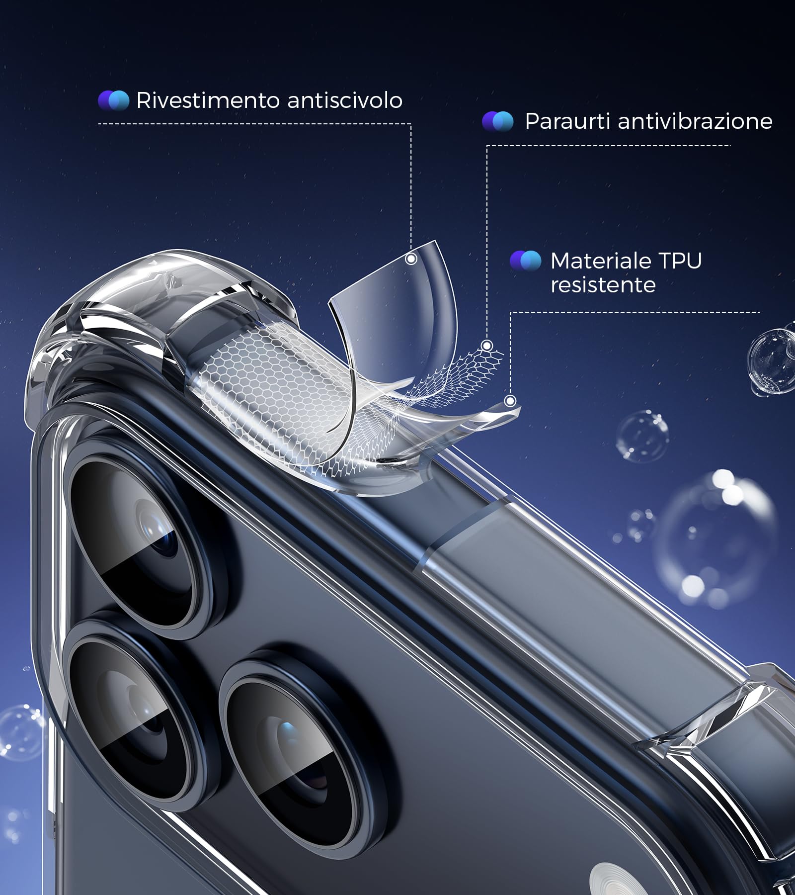 FLLAO 4 in 1 Cover per iPhone 17 Pro Max Custodia con 2 Pellicola Vetro Temperato e 1 Fotocamera Protettiva, [Cuscino d'aria integrato] Antiurto Morbido Cover per iPhone 17 Pro Max, Trasparente