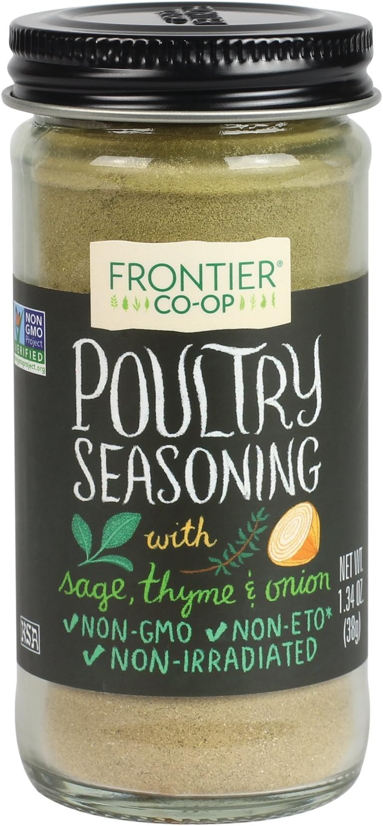 Frontier Coop Saltfree Poultry Seasoning, 1.34 Ounce Bottle, Blend of Sage, Thyme