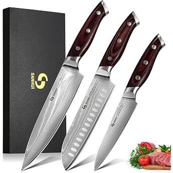 Set of 3 Damascus Kitchen Knife Set of 67 Layers Damascus Steel