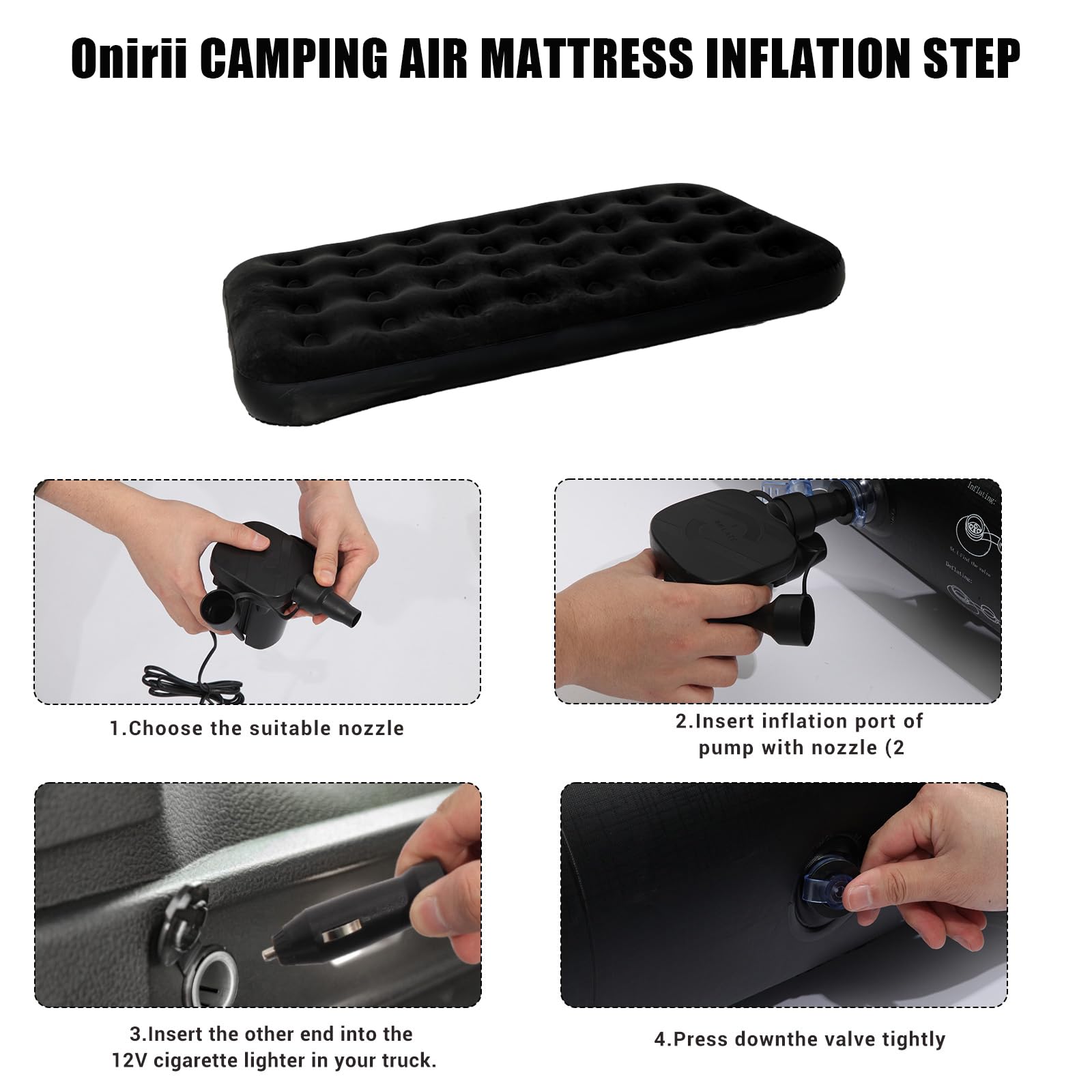 Icelus Twin Aufblasbare Luftbett 191x 100 x 23 cm Camping Luftmatratze mit Luftpumpe,Aufblasbare Matratze Bett,Reisebett,Schlafunterlage für Zuhause und Reisen(Schwarz)