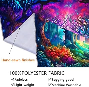 Arsey Large Wall Tapestry Hanging Forest Plants Trippy UV-Reactive Blacklight Tapestries Aesthetic Decor Living Room Bedroom Party Decoration Backdrop, Color, 300 x 180 cm