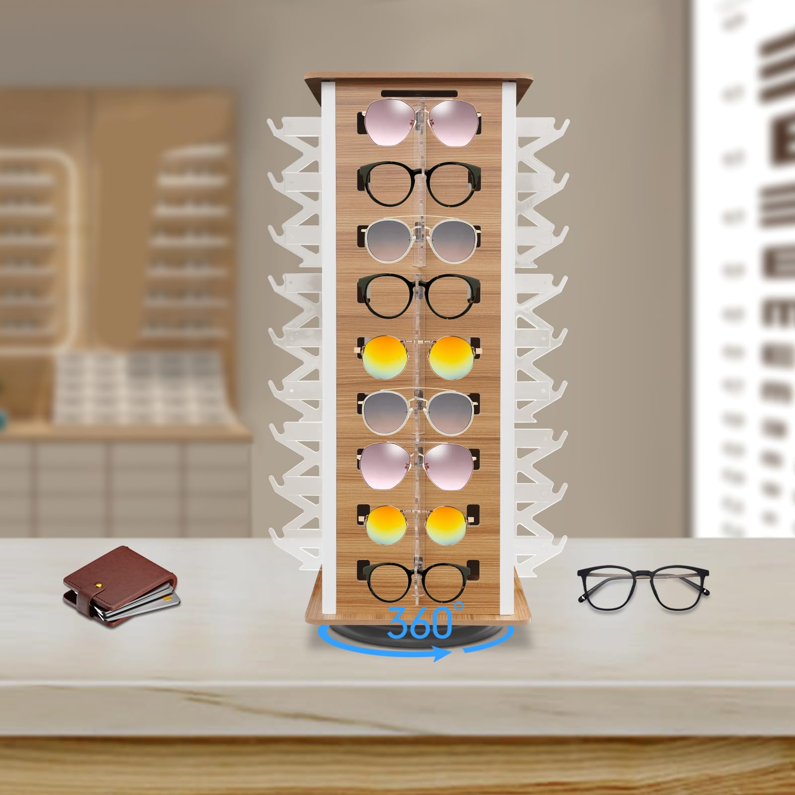 Display Rack Support de lunettes de soleil rotatif à 360° pour 36 paires de verres, support de présentation, porte-lunettes, présentoir moderne pour opticiens et boutiques