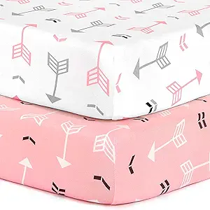 BROLEX Baby Fitted Crib Sheets: Kid Crib Sheets - Set of 2 for Toddler Standard Size Crib Mattress for Boys and Girls - Jersey Knit Crib Bed Sheets Pink White Arrow