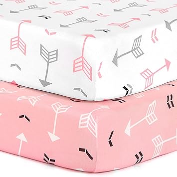 BROLEX Baby Fitted Crib Sheets: Kid Crib Sheets - Set of 2 for Toddler Standard Size Crib Mattress for Boys and Girls - Jersey Knit Crib Bed Sheets Pink White Arrow