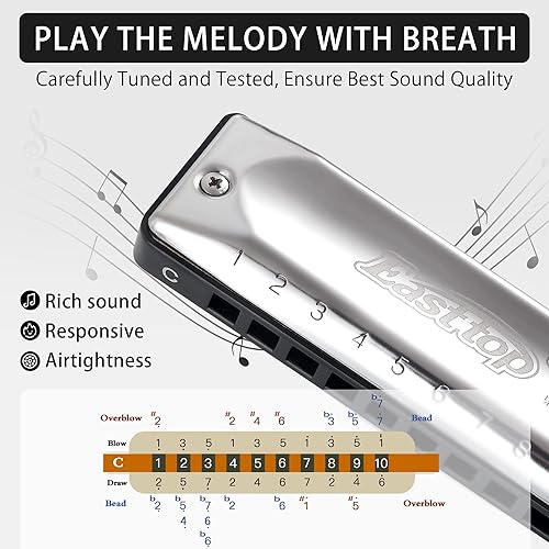 Miniatura 4 de EAST TOP Armónica, armónica diatónica clave de C para adultos y estudiantes con bordes redondeados suaves (T002-C)