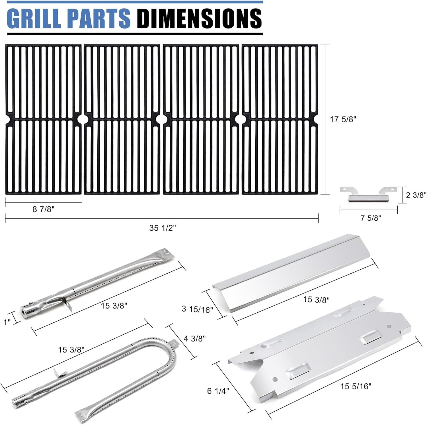 Adviace Grill Replacement Parts for Brinkmann 810-3660-S, Replacement Grates, Heat Plates, Carry Over Tube and Burner Kit for Brinkmann Grill 810-3660-S, Brinkman 810-3660-S