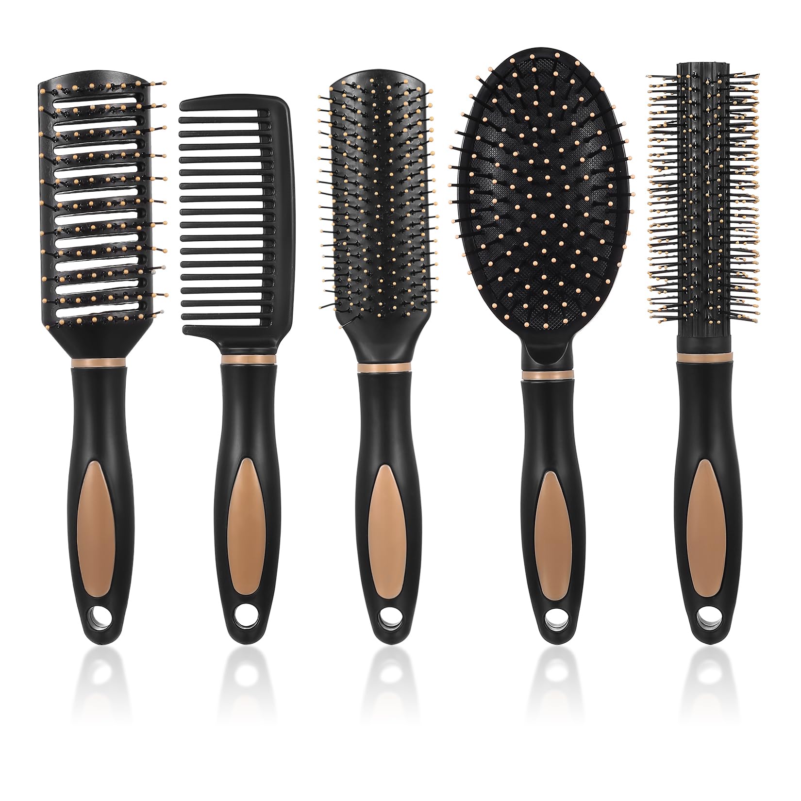 Juego de 5 cepillos de pelo antienredos para mujeres y hombres, cepillos para desenredar, juego de cepillos de pala, juego de cepillos para el cabello, peines antiestáticos para mujeres y hombres