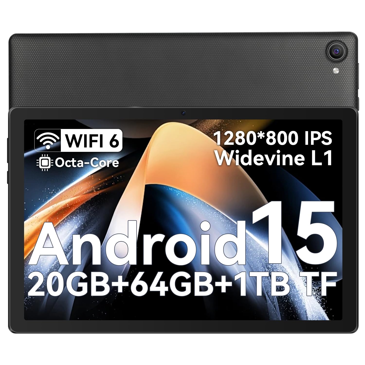 Whitedeer Tablet 10 pollici Android 15 Octa-Core, Face ID, OTG, 20GB+64GB+1TB Espansione, 1280 * 800 IPS, Split-Screen, WiFi 6, BT5.3, Doppia Fotocamera 5MP+8MP, 5000mAh, Widevine L1 (Nero)