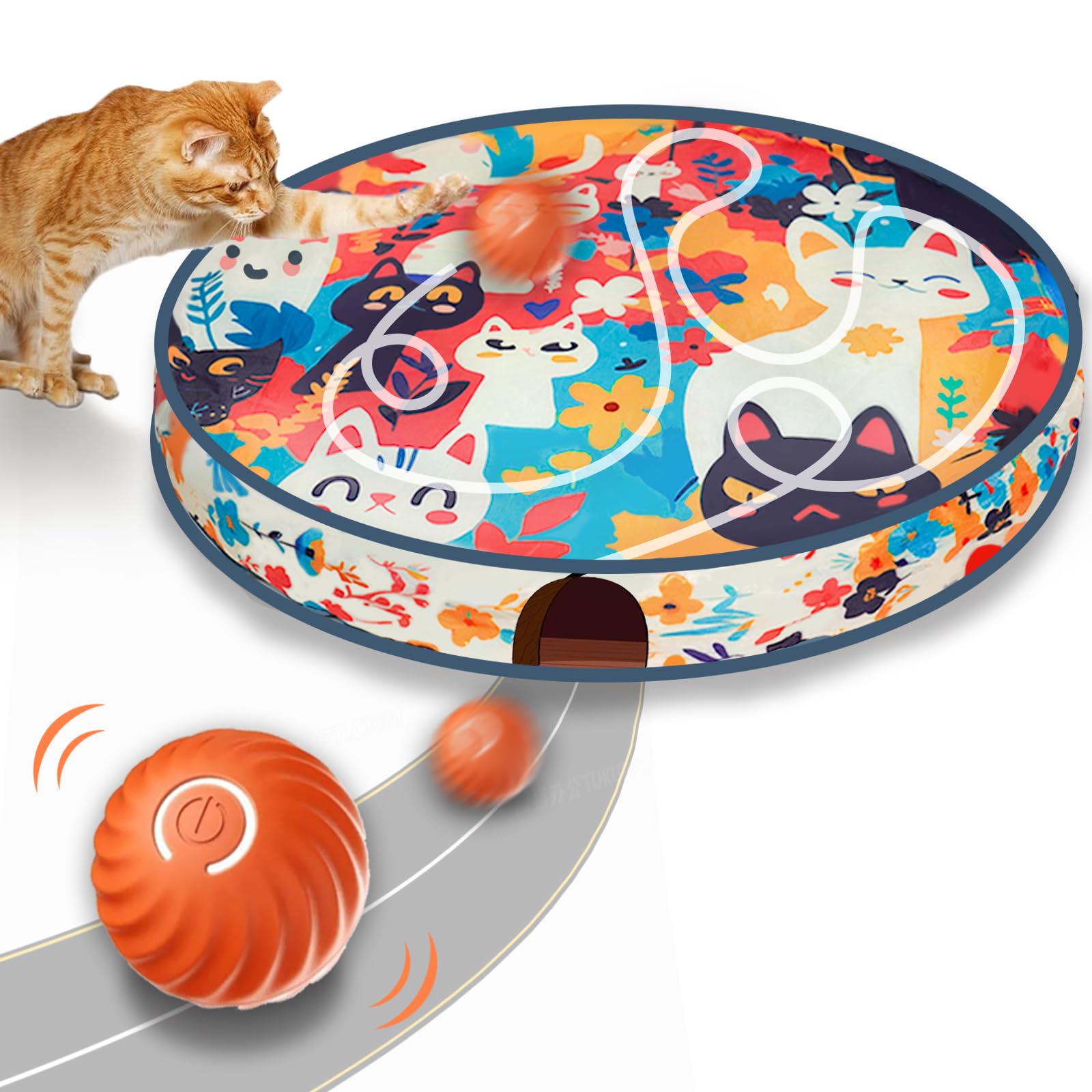 FOUR ANGELS Interactive Cat Toys, Fast Rolling Ball in Play Mat, Automatic Motion Activated Moving Ball Hide and Seek Game for Indoor Exercise Kicker