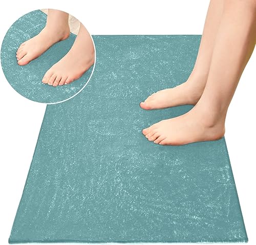 Miniatura 4 de Cadet - Alfombra de baño de felpa azul, con parte trasera de goma antideslizante, lavable, alfombra de baño absorbente, 39 x 20 pulgadas
