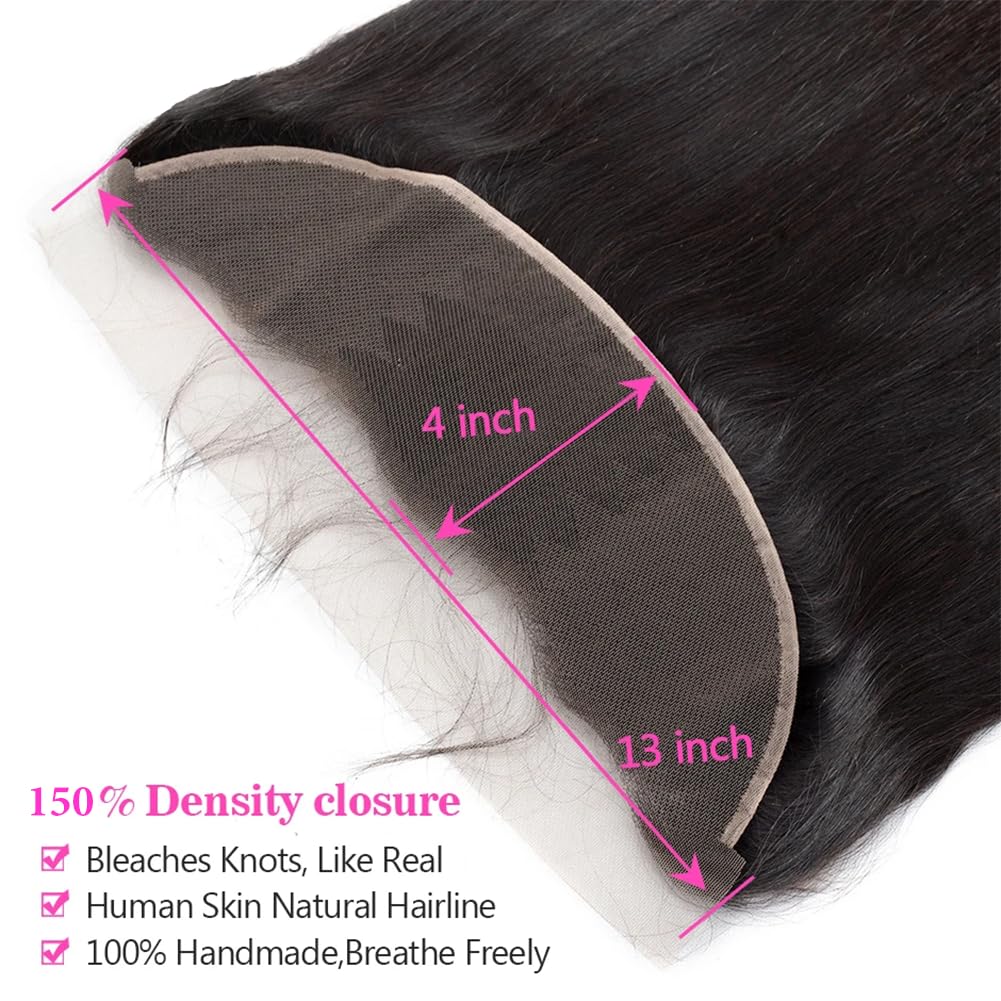 HEFABRIGHT 13X4 Lace Frontal Human Hair Straight Wave Ear To Ear Virgin Human Hair 13X4 Lace Frontal Free Part 150 Density Pre Plucked Hairline Natural Black 10 Inch - Image 4