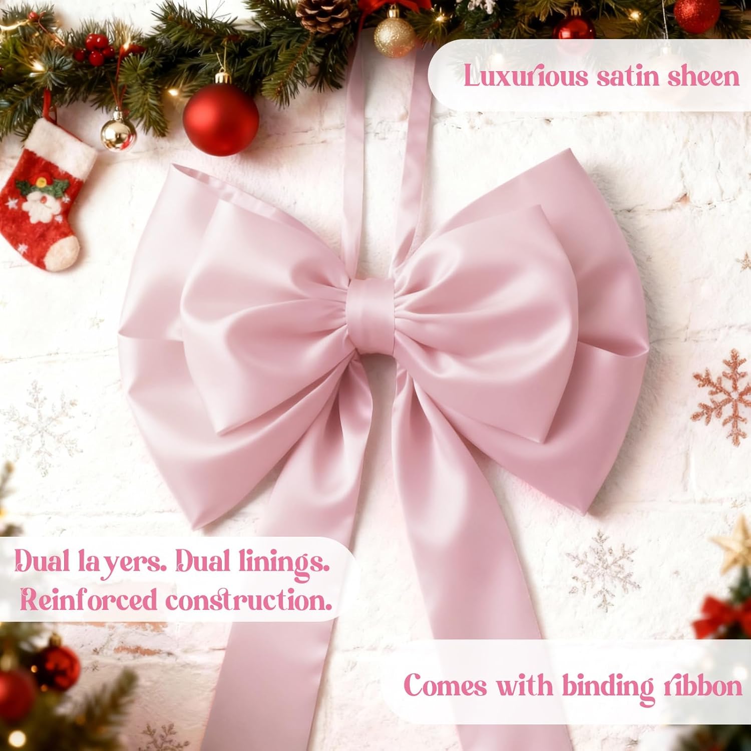 75x19Inch Big Pink Bow Decor Christmas Tree Topper Decor Giant Xmas Tree Toppers Decor Coquette Room Large Bows for Wall Wreath Birthday Party Baby Shower Supplies (Internal Stability Layer) - Image 6