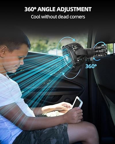 Miniatura 5 de Ventilador de cochecito, recargable con puerto tipo C, 4000 mAh, giratorio de 360°, trípode flexible de 3 velocidades, clip en cualquier lugar para