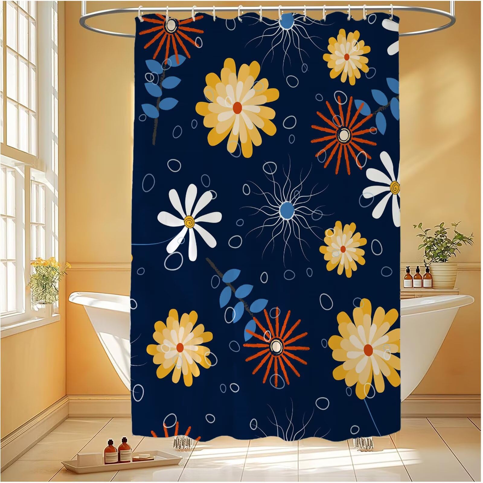 Rideau douche 100x200 étanche en tissu polyester lavable en machine avec ses 12 crochets inclus