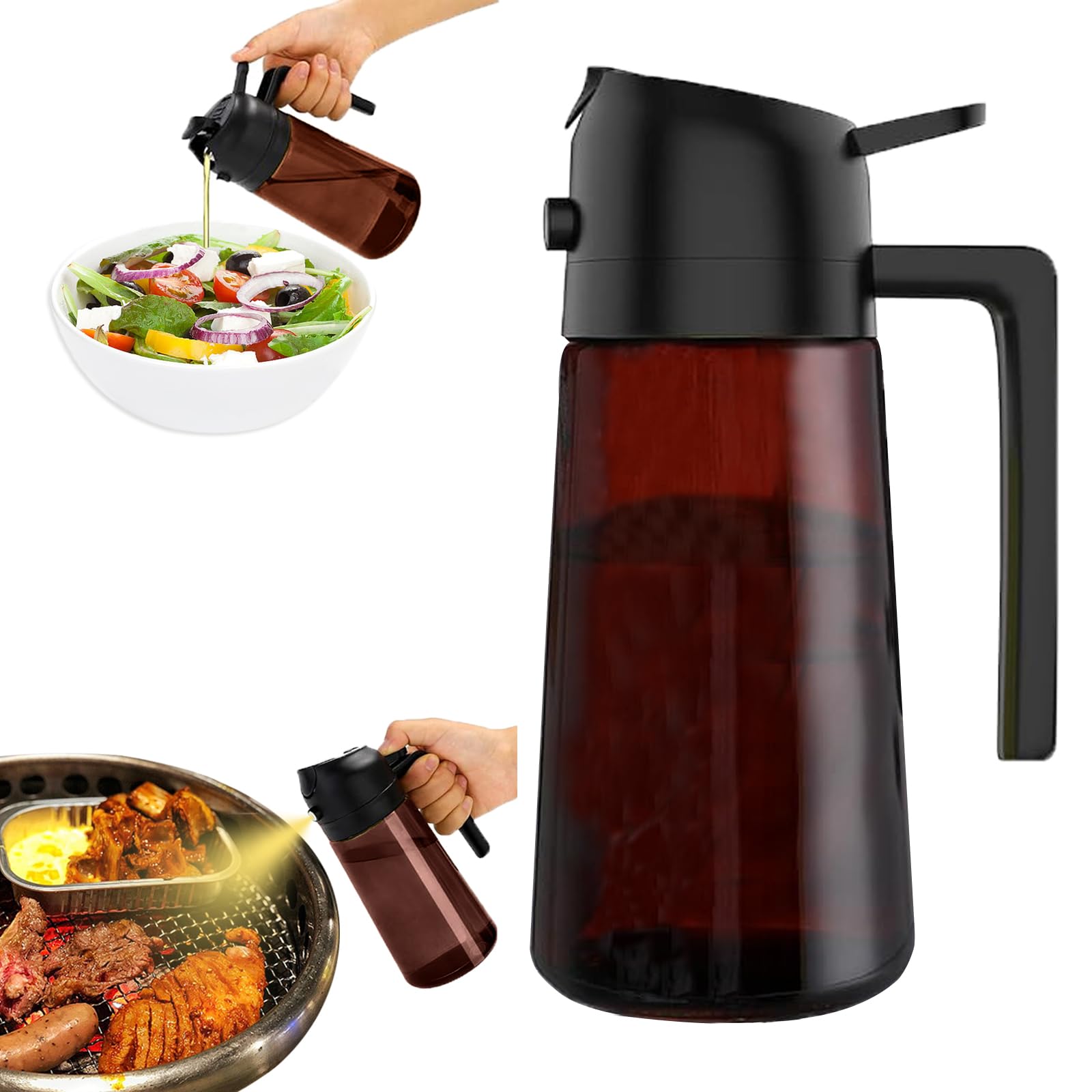 2-in-1 Olive Oil Dispenser & Sprayer, 16oz Glass Spray Bottle with Pourer & Atomizer Sunlight Protection, Precise Oil Control for Cooking, BBQ, Frying, Salad – BPA-Free, Leakproof & Easy Refill