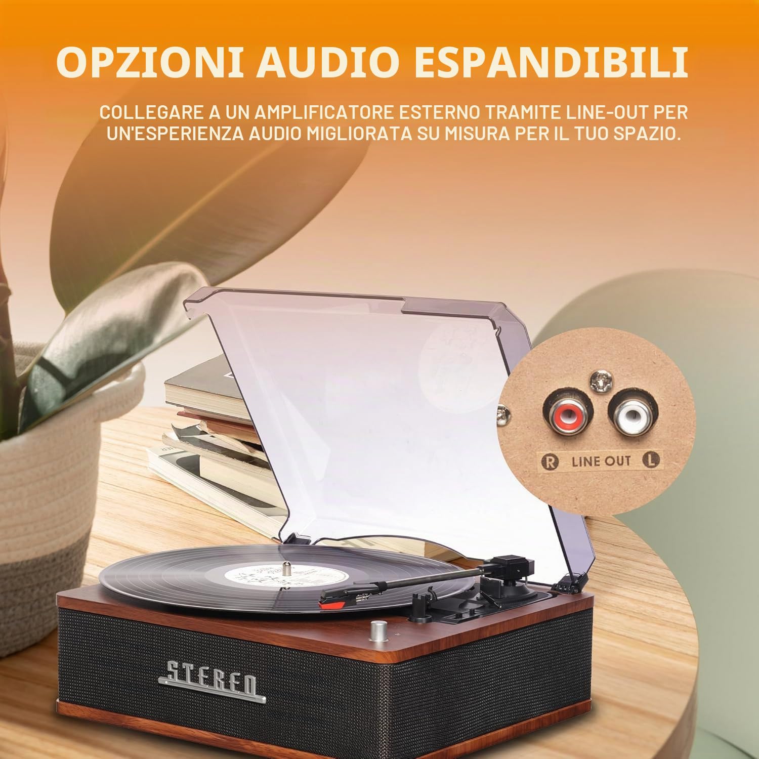 Giradischi retrò con Bluetooth e altoparlanti integrati - Denver VPB‑262 Multi-Speed Turntable Music System (33 ⅓ / 45 / 78 RPM) con Line‑Out & Auto‑Stop