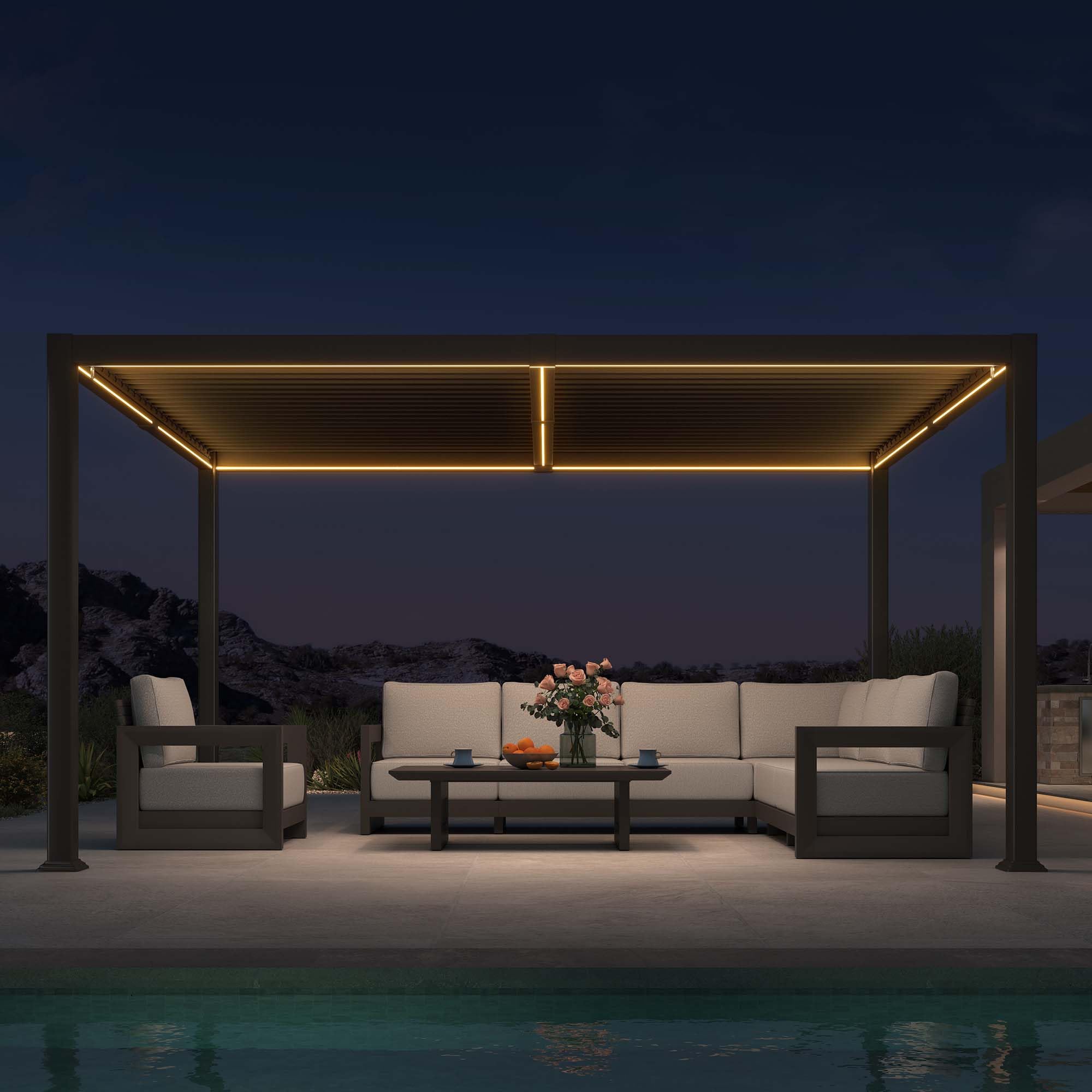 PURPLE LEAF Outdoor Louvered Pergola 10' x 14' Aluminum with LED Bronze
