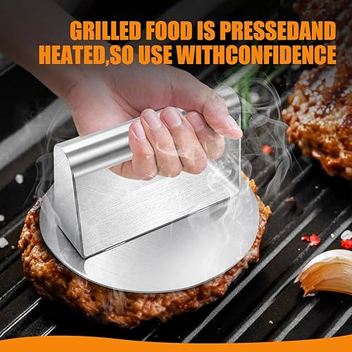 Miniatura 6 de Burger Press Hamburguesa de acero inoxidable, molinillo redondo de hamburguesa de 5.9 pulgadas, antiadherente y suave, prensa de tocino, prensa para