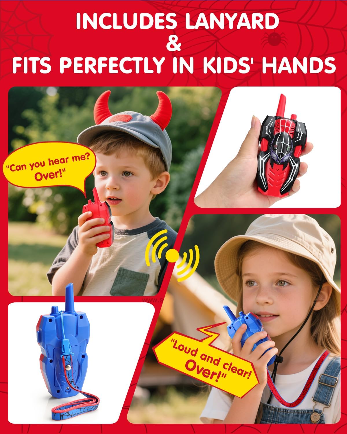 Spider Hero Walkie Talkies for Kids – 2 Pack Indoor & Outdoor Toys for Boys Ages 3-8, Birthday Gift for Children, Fun Two-Way Radios for Playtime & Adventures
