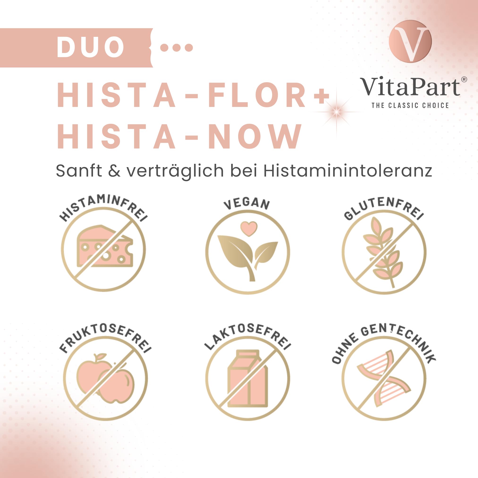 Hista-Now + Hista-Flor Kapseln 2er-Vorteilspack - bei Histaminintoleranz und histaminarmer Ernährung, laborgeprüft histaminfrei, vegan, 2 Dosen mit 105 Kapseln, ideale Kombination für HIT