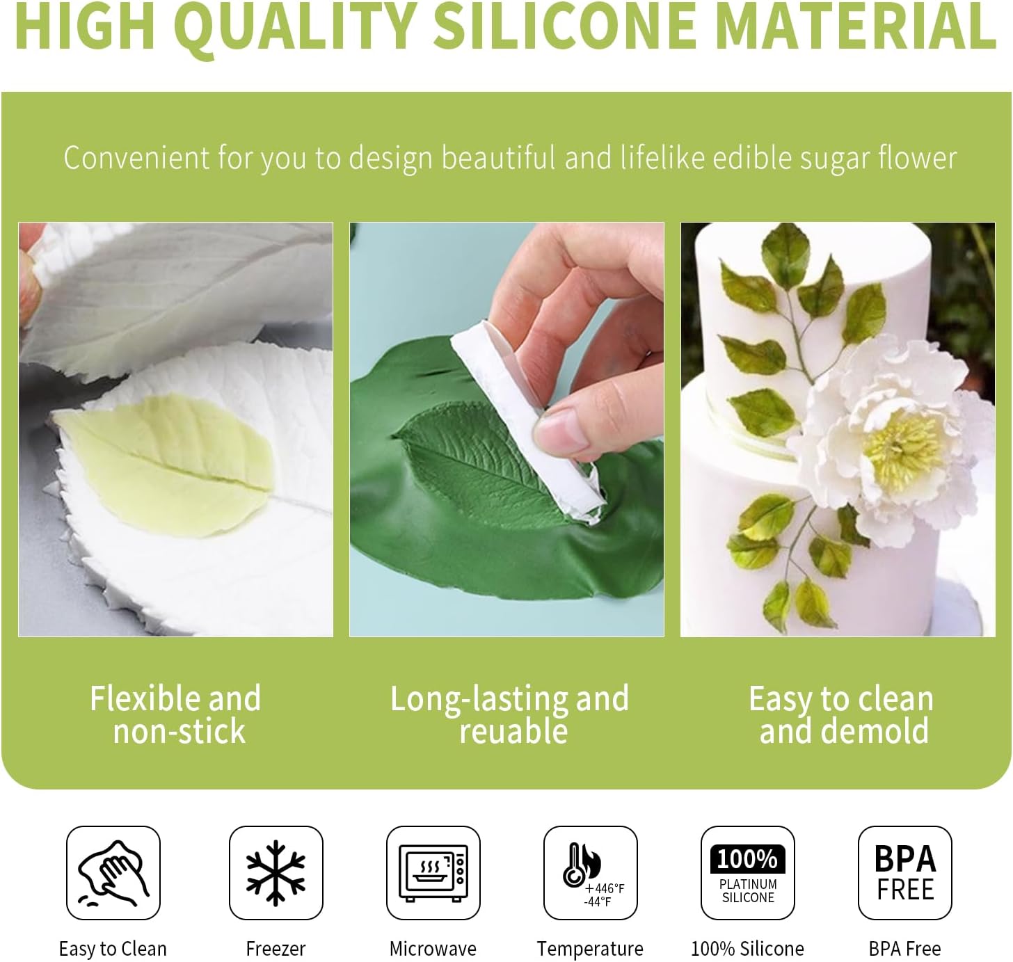 KALAIEN Leaf Petal Veiner Gum Paste Mold Sugar Craft Tools Rose Flower Leaf Vein Double Veiners Mold