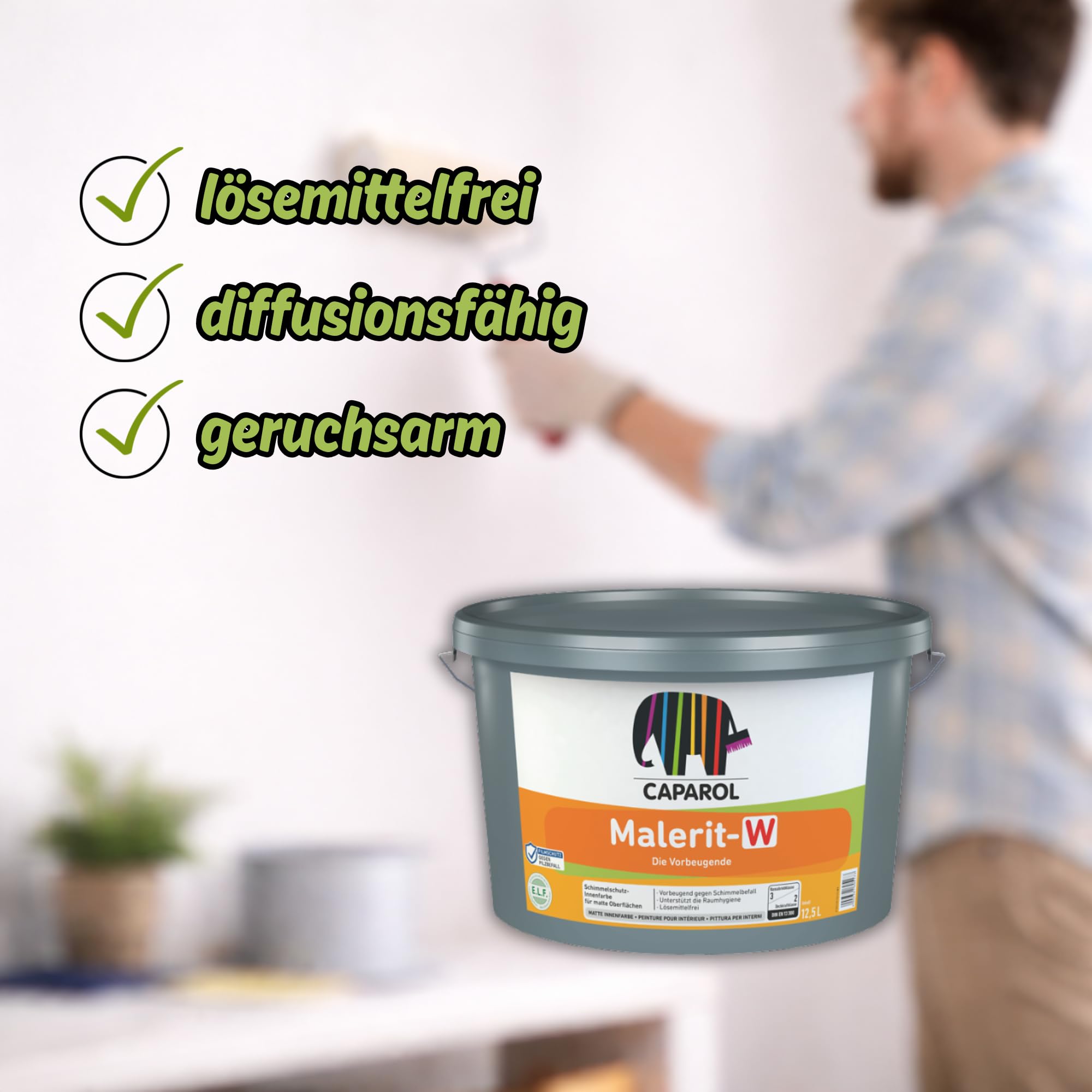 Caparol Anti-Schimmel Farbe Malerit W - weiß 2,5 Liter All in One Set inklusive Schimmelentferner, sdw-tools Rührholz und Nitrilhandschuhe - Saubere Behandlung und deckende Ergebnisse