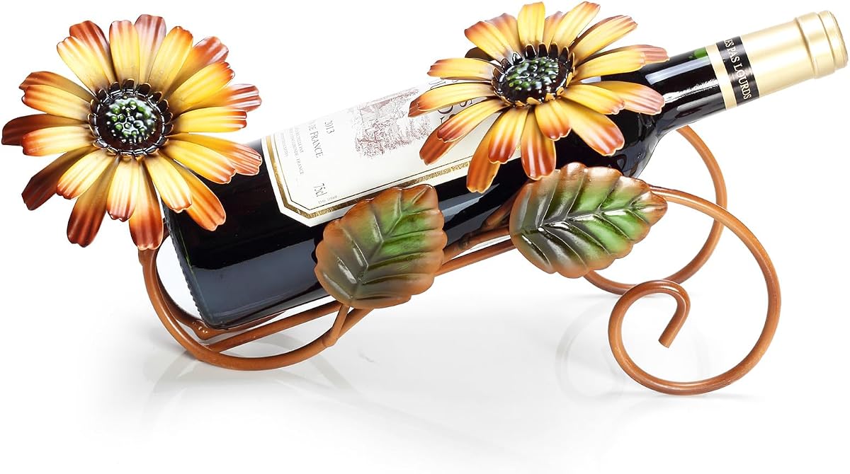 Sunflower Wine Bottle Holder Single Bottle Display Stand Freestanding Wine Rack Kitchen Table Decor Wine Shelf Countertop Artistic Home Crafts Decoration Coffee Bar Barware Accessory Wine Lover Gift