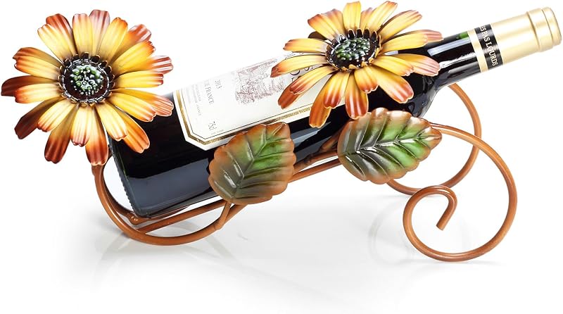 Sunflower Wine Bottle Holder Single Bottle Display Stand Freestanding Wine Rack Kitchen Table Decor Wine Shelf Countertop Artistic Home Crafts Decoration Coffee Bar Barware Accessory Wine Lover Gift