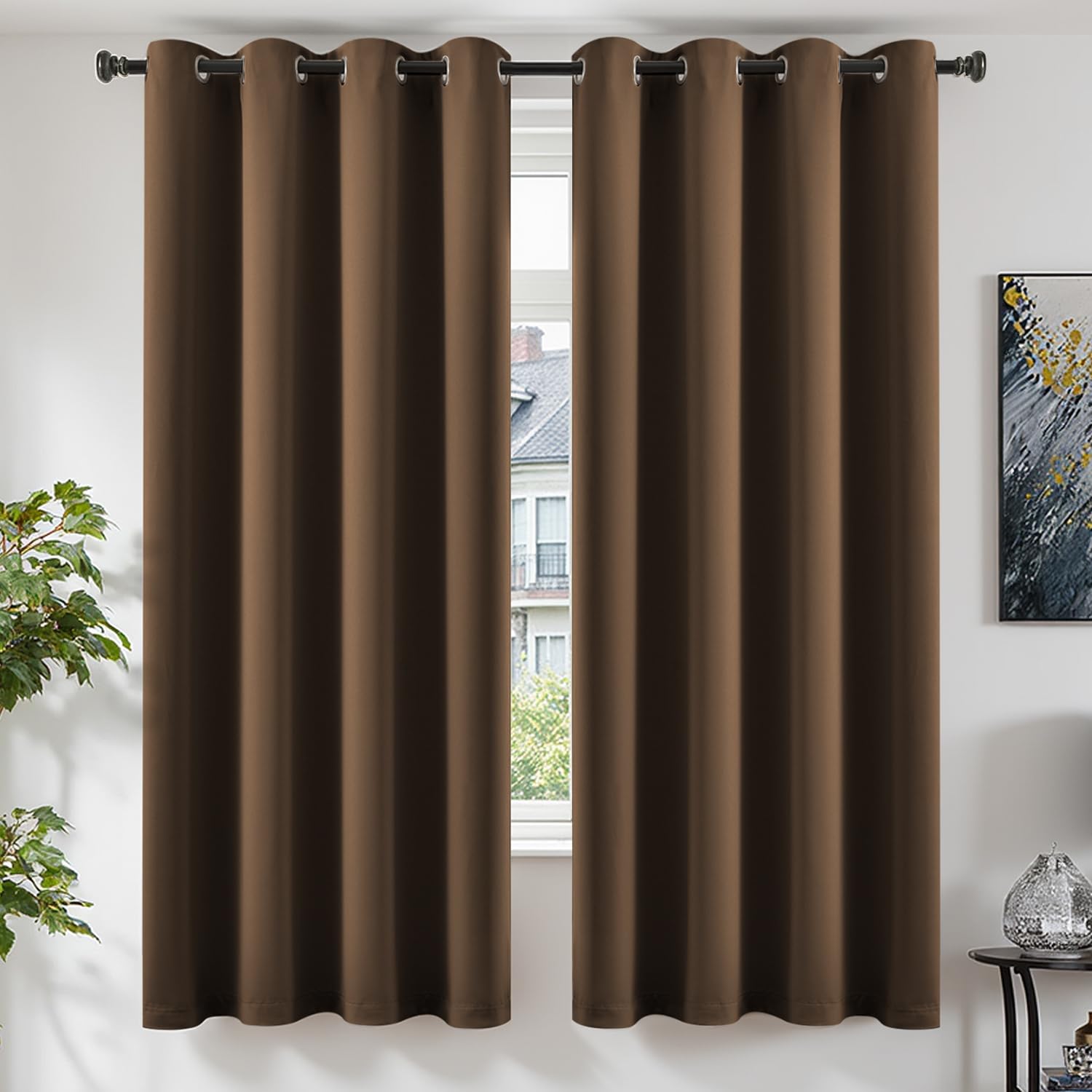 TOPICK Brown Blackout Curtains for Bedroom Living Room, W46 xL72, 2 Panels