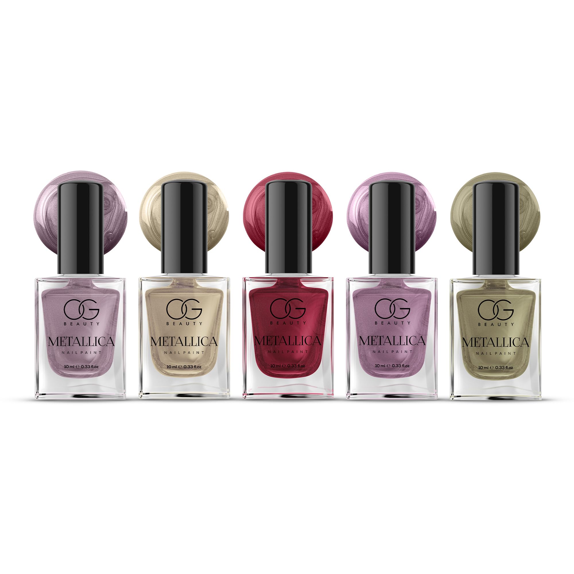 OG BEAUTY Metallica Nail Paint Set of 5 | Vegan, Quick-Dry & Long-Lasting Metallic Nail Polish | Rose Chrome, Opal Purple, Canvas Gold, Scarlet Red & Vintage Brass | 10ml Each-image-40
