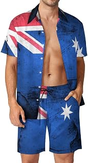 Men's Shirt and Shorts Set Two Piece Summer Beach Outfit Button Down Short Sleeve Shirts