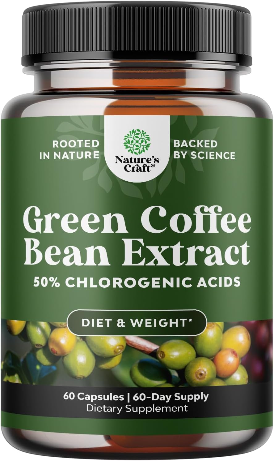 Natures Design Pure Green Coffee Bean Extract – Standardized to 50% Chlorogenic Acid – Weight Loss Supplement for Men & Women – Burns Both Fat and Sugar – High Grade Potent Ingredients