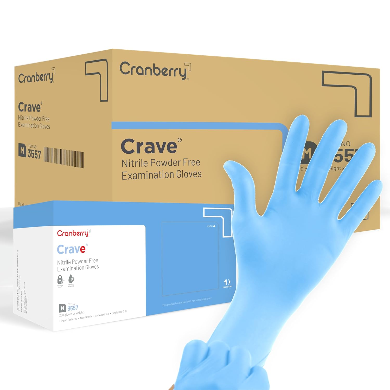 Cranberry CR3559case Crave Nitrile Powder Free Examination Glove, X-Large, Blue (Pack of 2000)