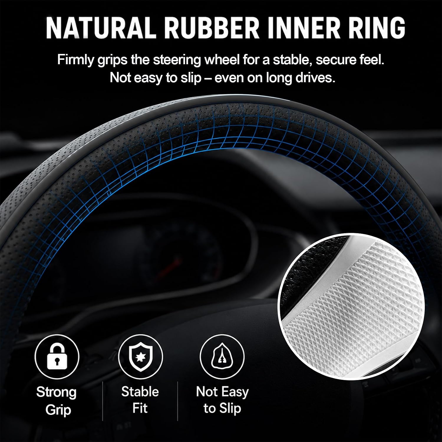 Car Steering Wheel Cover Full Surround - Soft Breathable Anti-Slip Heavyweight Safety Cover, Thick Cushioned Sports Style Universal Fit for Auto Truck SUV (Black)