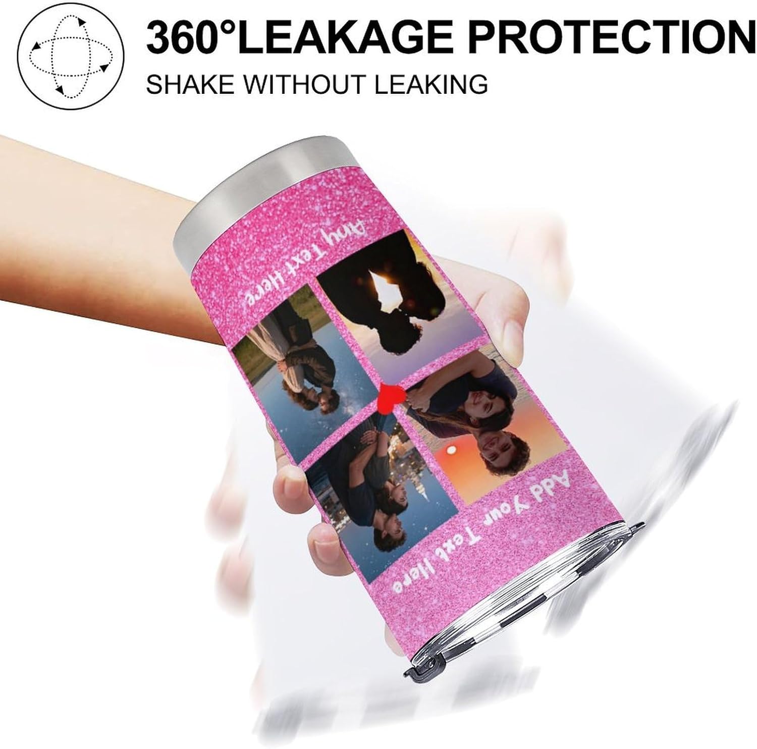 Personalized Tumbler Custom Vacuum Insulated Travel Mug Customizable Coffee Cup with Your Photos and Text Christmas Birthday Gift (4 Photos+Text) - Image 9