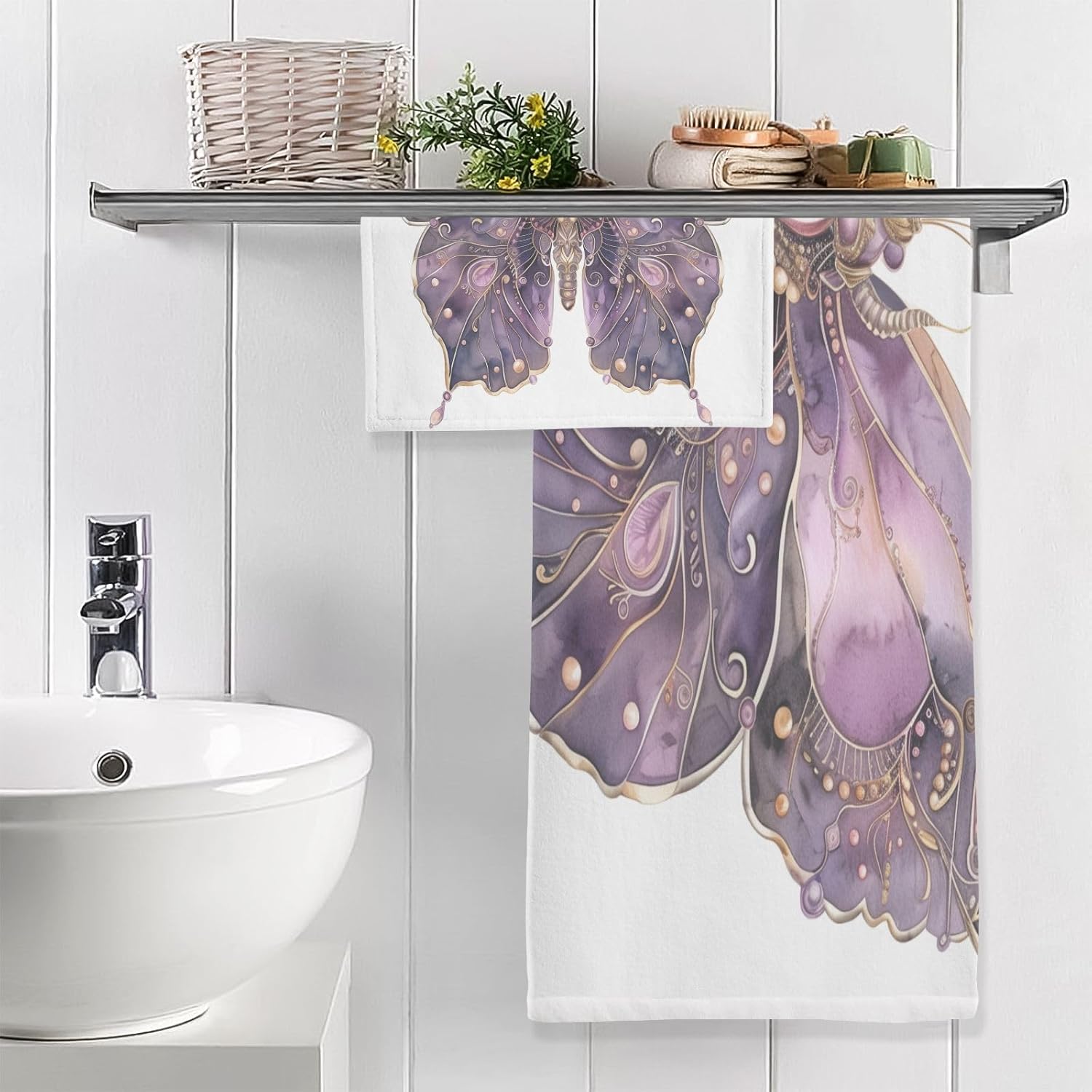 Hand Towels Premium Soft and Highly Absorbent Fantasy Bvutterfly 2 Pcs Towels for Bathroom Set 100% Cotton Decorative Face Towels