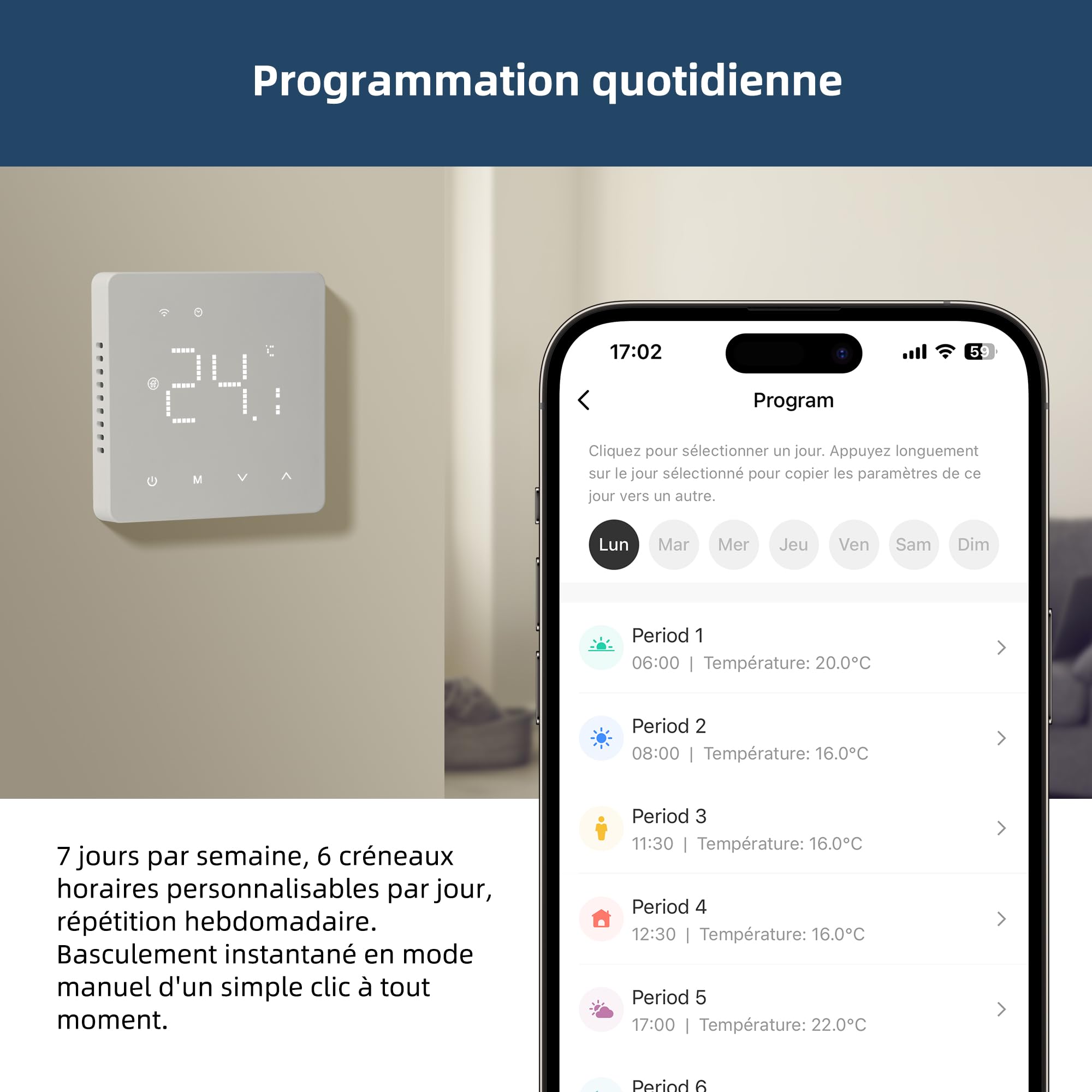 Beok Thermostat WiFi pour Plancher Chauffant à Eau, programmable, contrôle à Distance Via Smart Life APP, Compatible avec Alexa, Google Home