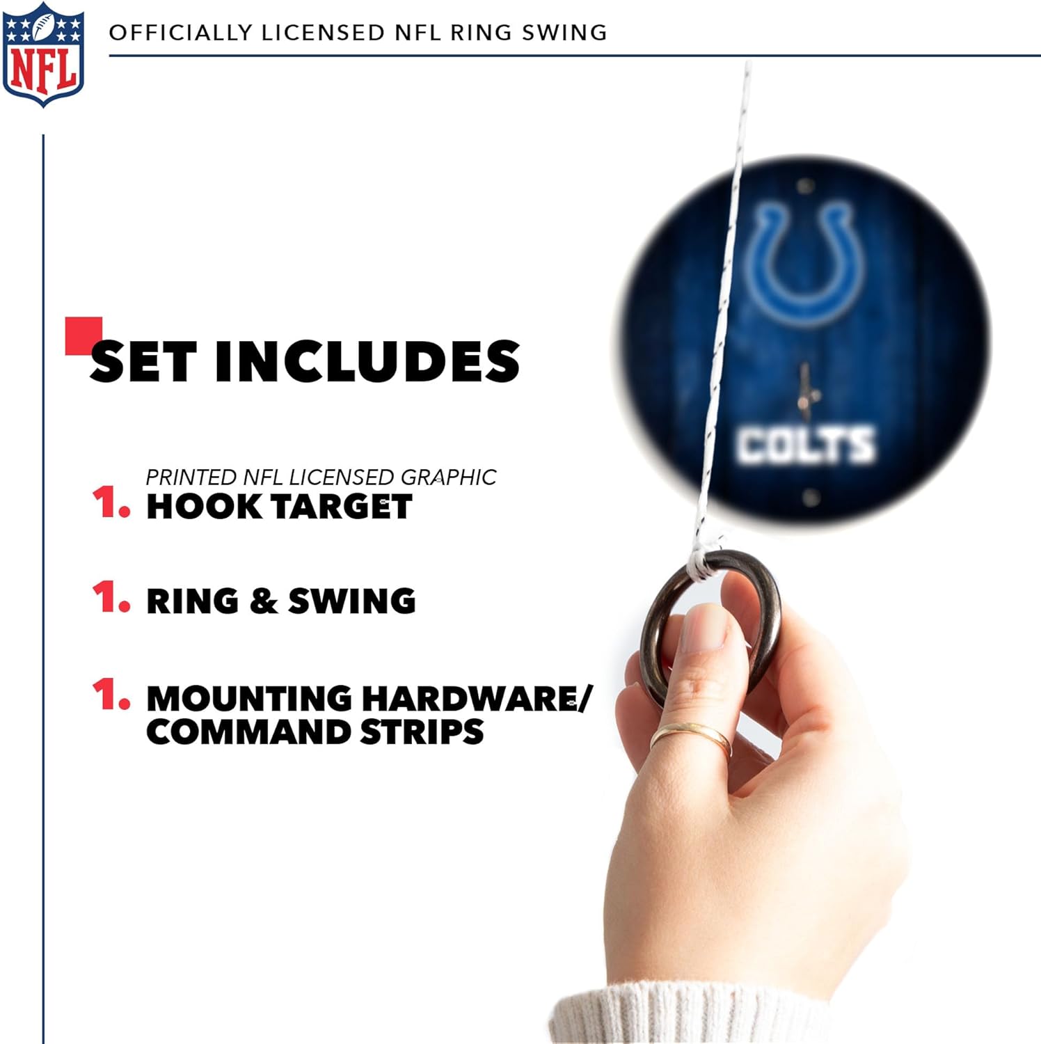 Solid Wood NFL Hook & Ring Toss Set with Direct Print HD Team Graphics – Easy Hang Hook and Ring Toss Target – Great Gift for Any Football Fan! Ring Toss Family Game for a Game Room, bar or Garage!