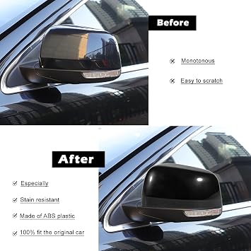 Black Top Half Mirror Exterior Upper Cover Trim Exterior Accessories For Jeep Grand Cherokee 2011-2022 & Dodge Durango 2011-2024 (Pack Of 2)