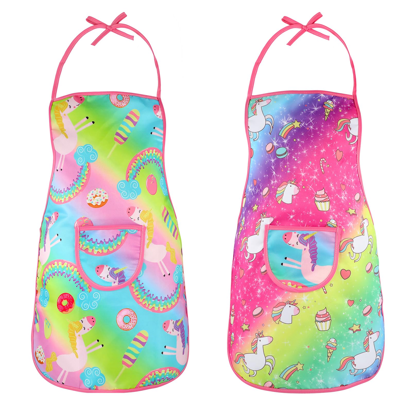 Hifot Kids' Apron, 2Pcs, Unicorn Design, for Girls Aged 3-6, Adjustable, with Pocket, for Cooking, Baking, Painting, Cleaning, Gardening