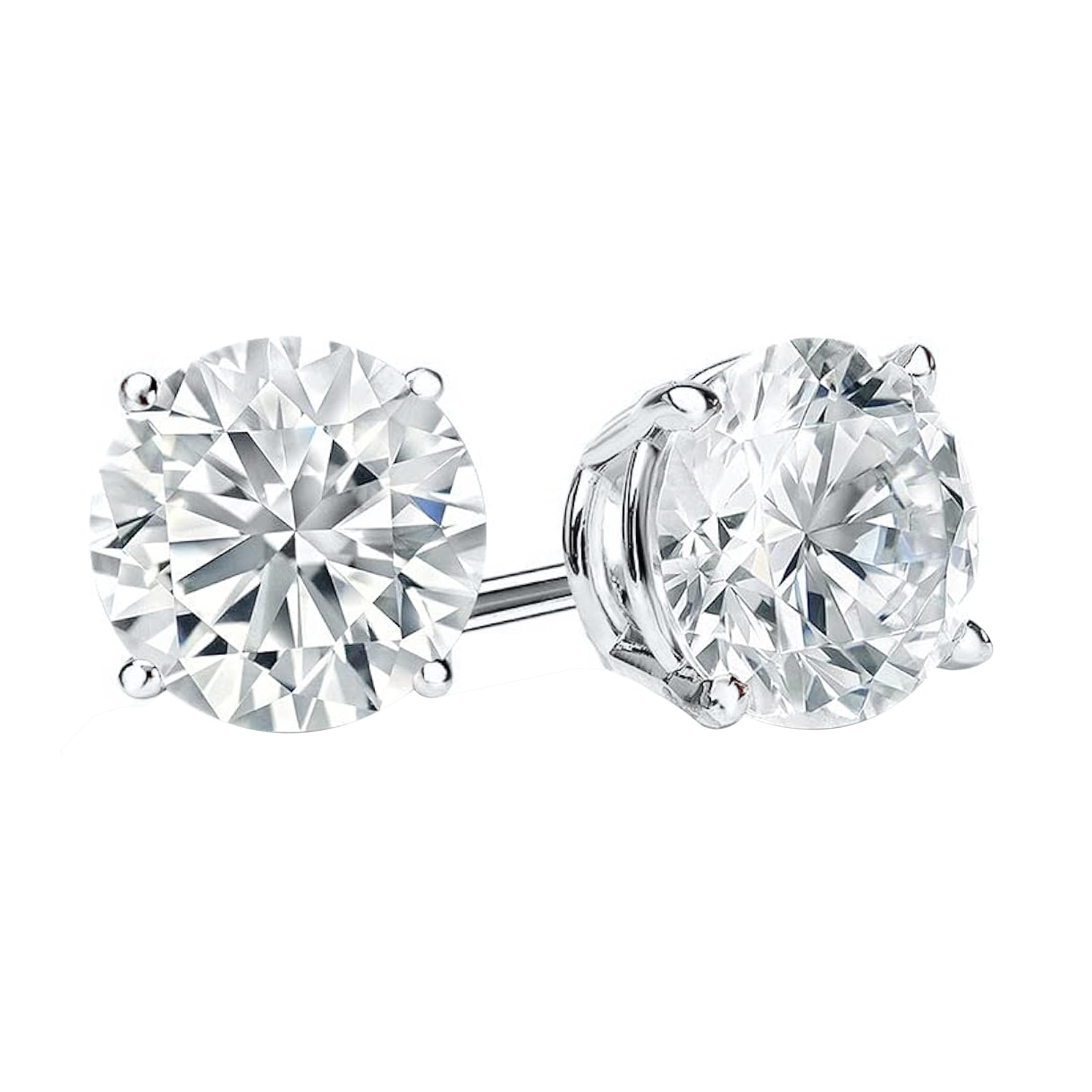 ALLORYA 1.00 Carat Round Cubic Zirconia 4 Prong Solitaire Unisex Stud Earrings in 925 Sterling Silver in Screw Back