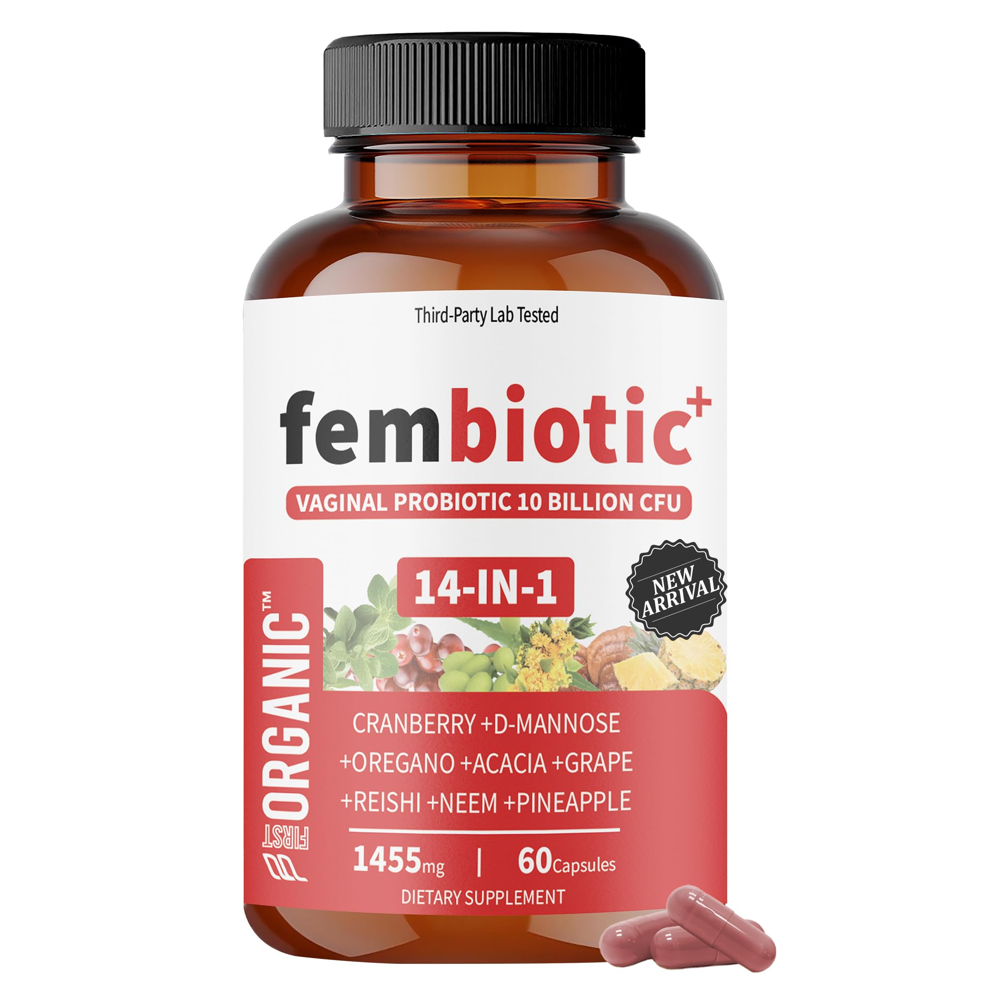 Women’s Vaginal Microflora Probiotic | 1600mg - 60Caps | Daily Intimate Hydration Balance with Cranberry, D-Mannose, Oregano, Neem, Reishi, Aloe & Hibiscus | Third-Party Lab Tested UTI Yeast (60 Capsules) 60 Count (Pack of 1)