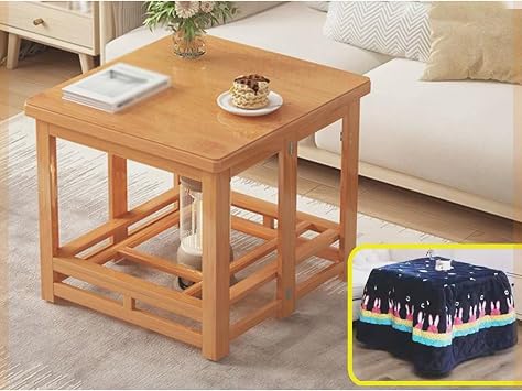 Winter Kotatsu Heated Table, Japanese Kotatsu Table set, Winter Kotatsu Heated, Spacious Desktop Portable Storage, Rounded Corners, Suitable for use in all SeasonsWood color,70*70*70 cm/28*28*28 in