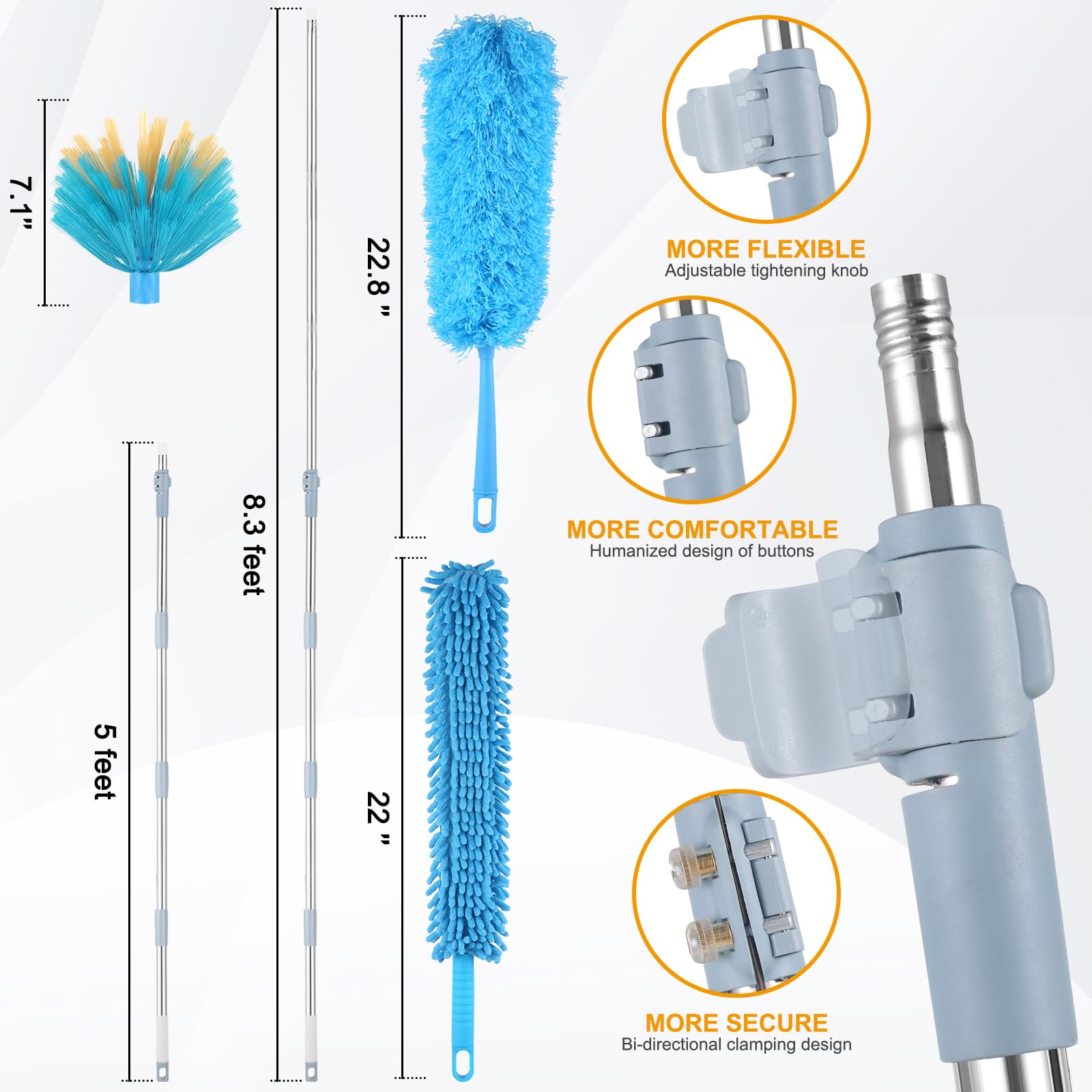 18Foot High Reach Duster Kit,Duster with 5-8ft Extension Pole | High Ceiling Duster, Cobweb Remover, Feather Duster & Fan Blade Cleaner | Sturdy Telescopic Pole for Indoor & Outdoor Use, Lightweight