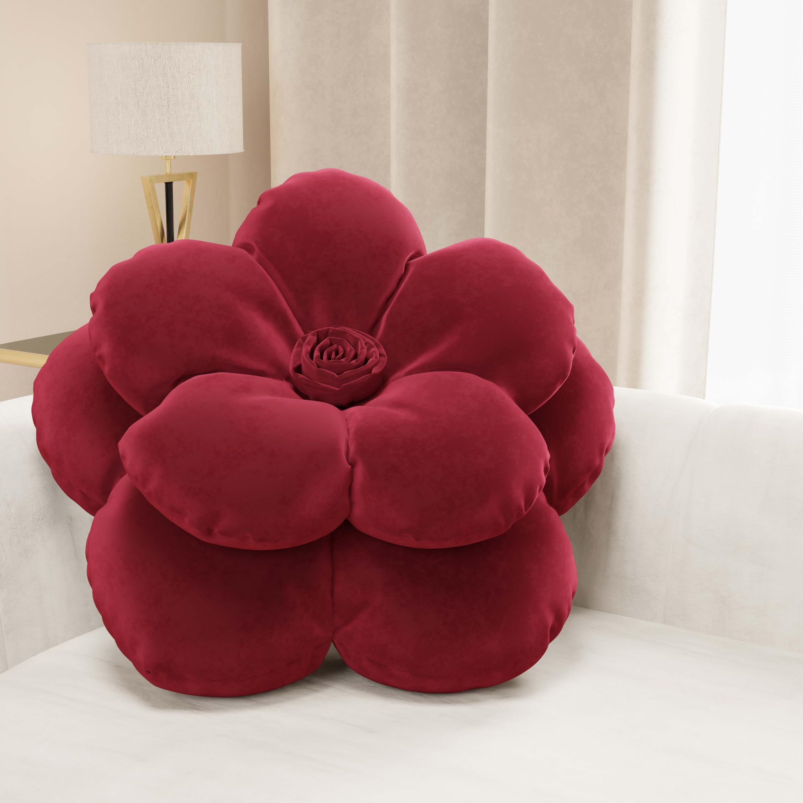 Coussin Fleur Velours PETTI - Diamètre 50cm, Design Italien, Pour Canapé Ou Chambre