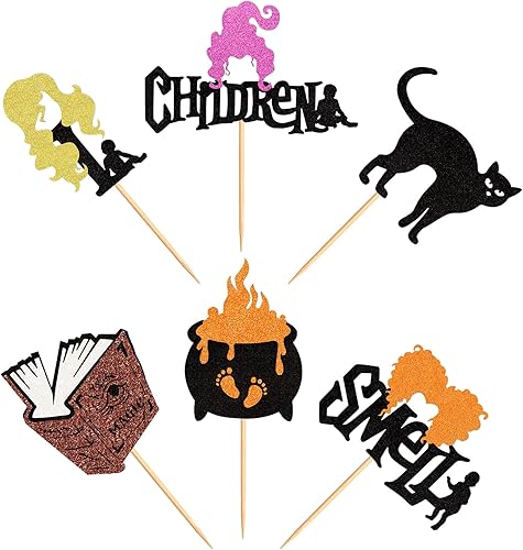 Miniatura 9 de Ercadio Paquete de 24 adornos para magdalenas con purpurina para niños, con purpurina de Hocus Pocus, para Halloween, brujas, para Halloween, tema