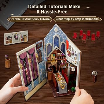 DIY Miniature House Kit, European Style Book Nook Kit, Illusion Mirror Design Miniature Dollhouse Kit, Booknook Bookshelf Desktop Decor Model Building Creativity Gift for Women and Adults