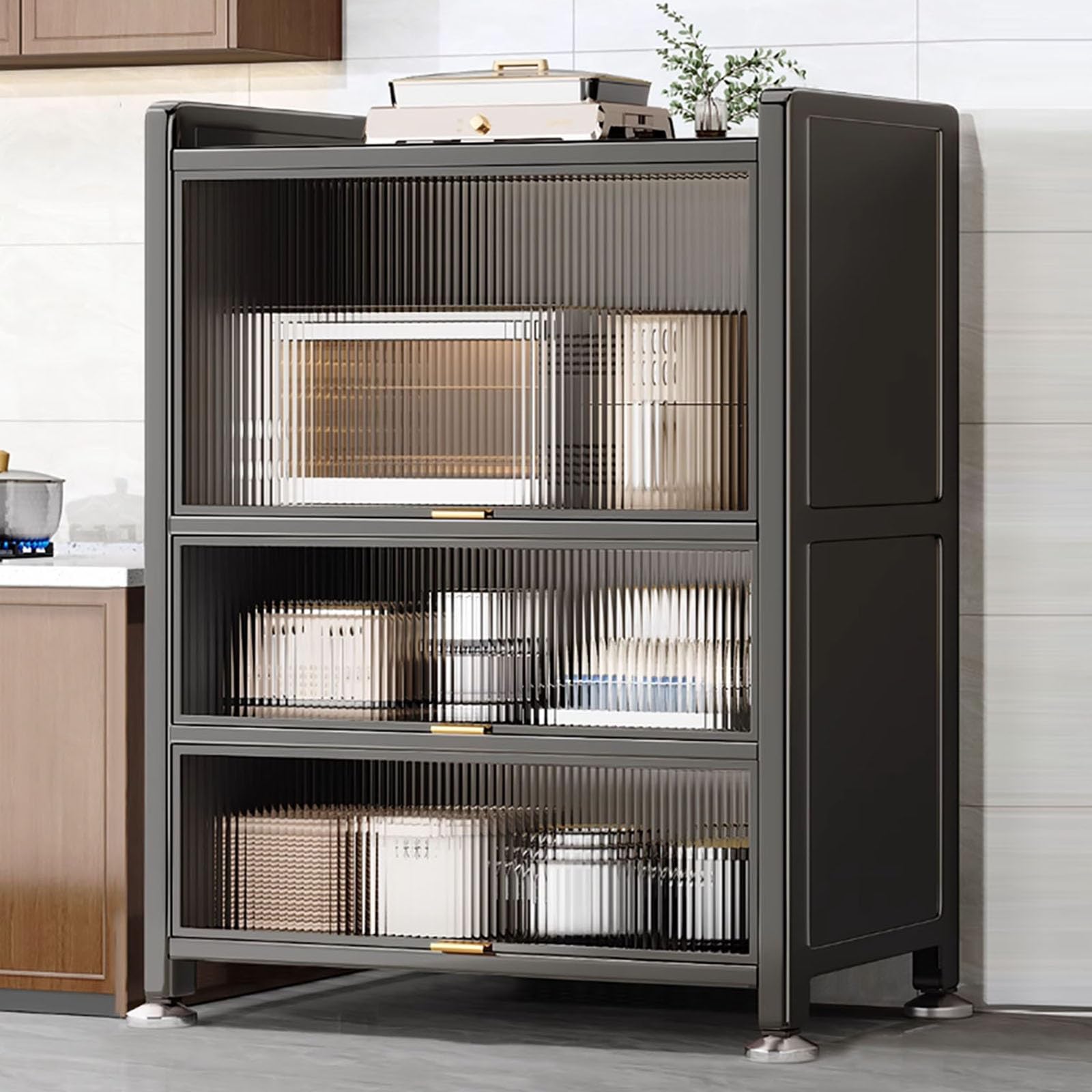 Étagère de boulangerie avec porte rabattable pour micro-ondes et organisation cuisine