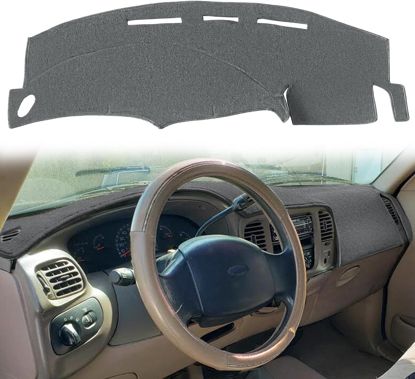 Dash Cover Mat Custom Fit for Ford F150 F250 Expedition F150 Heritage 1997 1998 1999 2000 2001 2002 2003 w/o Climate Sensor w/o Light Sensor, Dashboard Cap Pad Carpet Protector (97-03 dark gray)J61